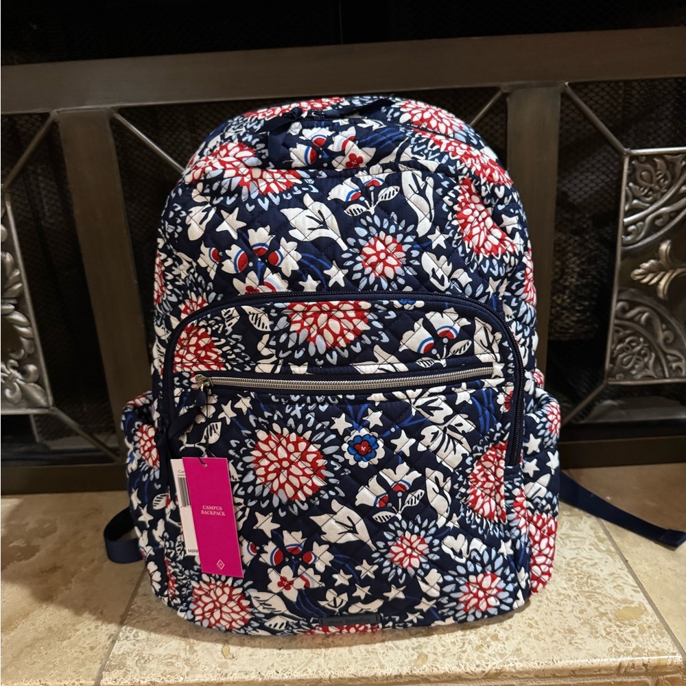 NWT! Authentic Vera Bradley "Red white and blossoms" pattern Campus Backpack